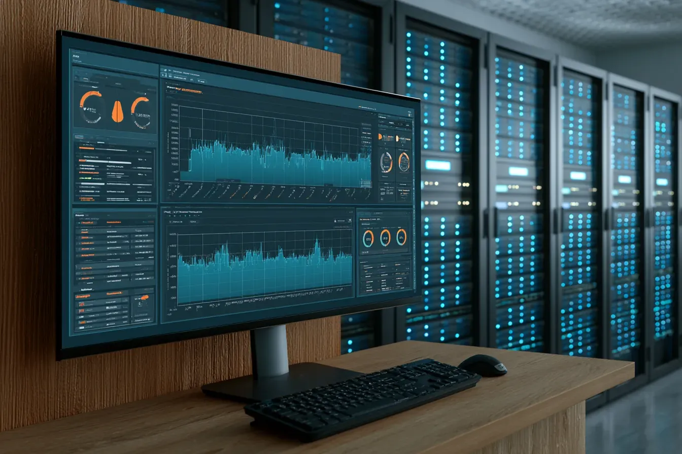 IT-Administrator überwacht Server an einem Monitoring-Dashboard
