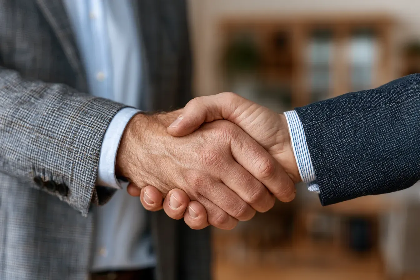 Zwei Geschäftspartner besiegeln eine Zusammenarbeit per Handschlag