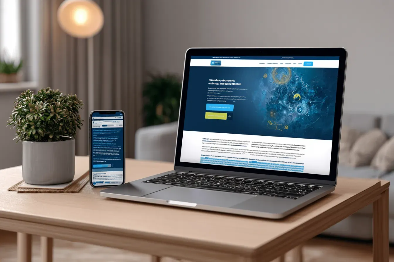 Moderne, responsive Unternehmenswebsite auf Laptop und Smartphone
